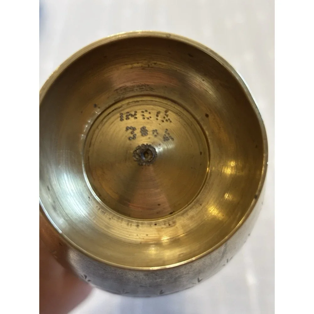 Vintage Brass Bud Vase MCM with Light Abstract Leaves Etching 9.25